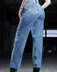 PANTALÓN AZUL CON PEDRERIA ESTILO RECTO STRAIGH 1987-2