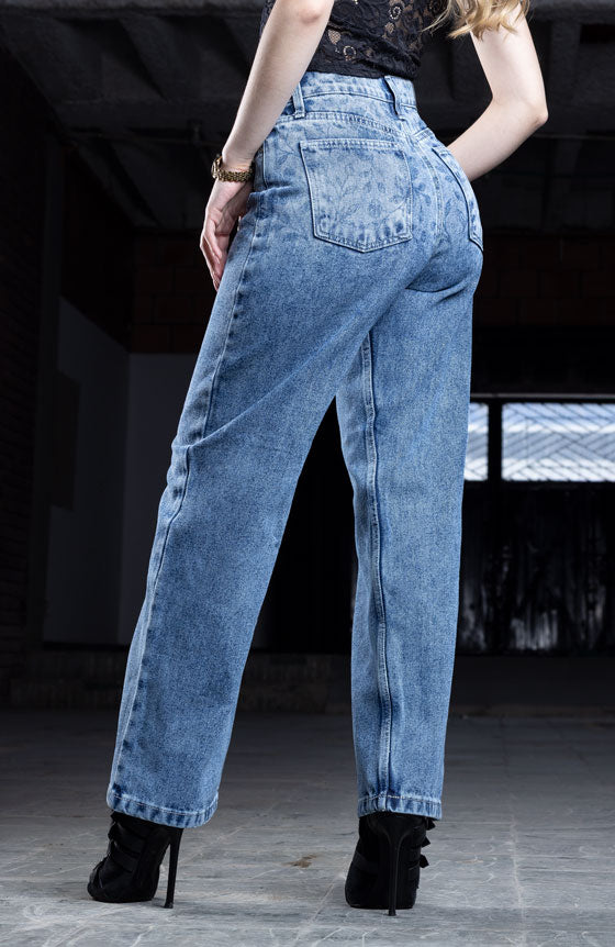 PANTALÓN AZUL CON PEDRERIA ESTILO RECTO STRAIGH 1987-2