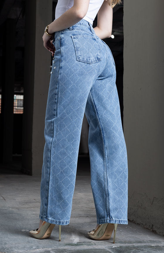 PANTALÓN AZUL CON PEDRERIA ESTILO RECTO STRAIGH 1987-7
