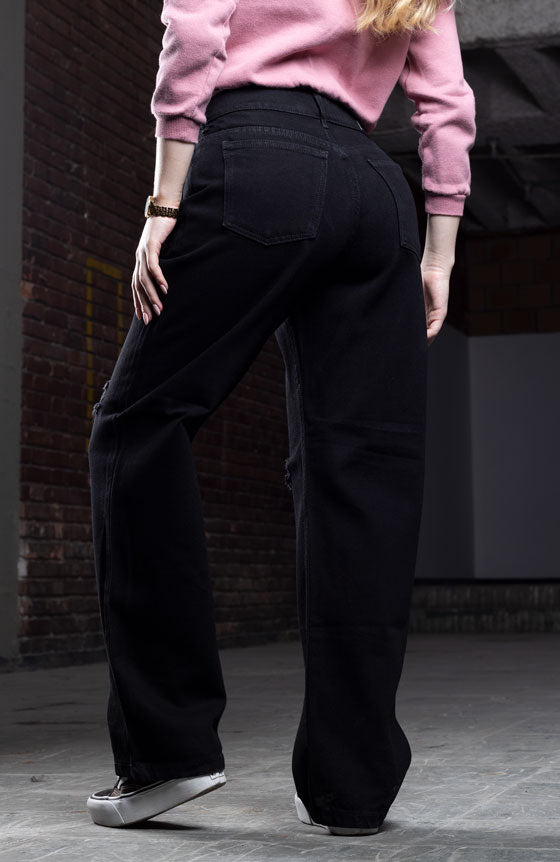 PANTALÓN NEGRO CON ROTOS  ESTILO RECTO STRAIGH 1987-86