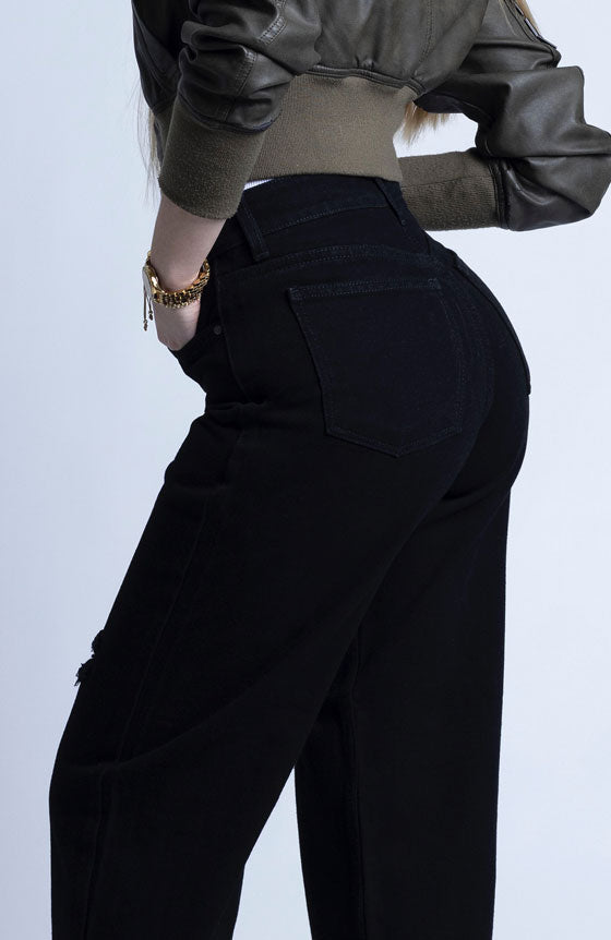PANTALÓN NEGRO CON ROTOS  ESTILO RECTO STRAIGH 1987-86
