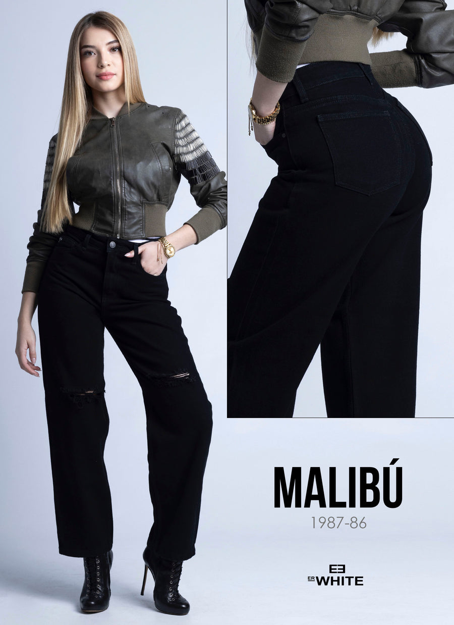 PANTALÓN NEGRO CON ROTOS  ESTILO RECTO 1987-86