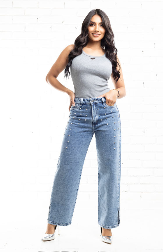 PANTALÓN ESTILO RECTO CON TACHES  2179-2