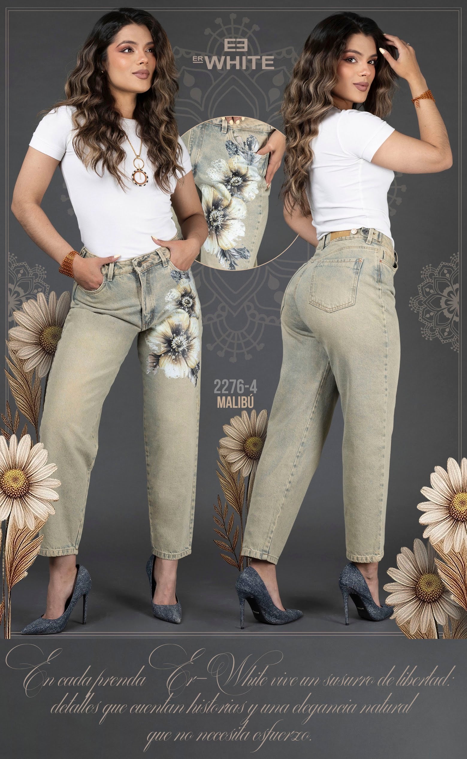 PANTALÓN ESTILO MOMFIT CON ESTAMPADO DE FLOR 2276-4